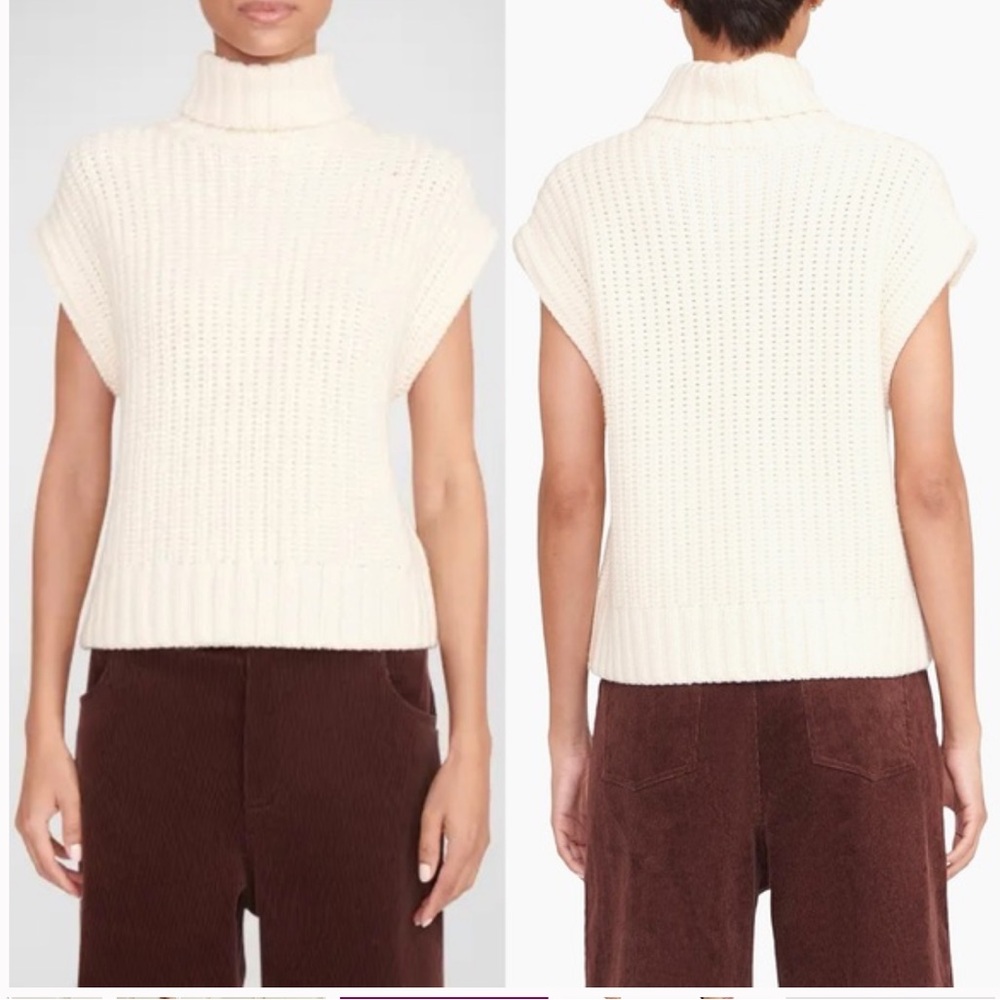 STAUD Bette Merino Wool Cap Sleeve Turtleneck Sweater